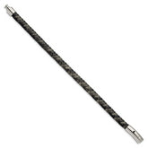 Chisel Stainless Steel Polished Black and Grey Braided Leather 8.25 inch Bracelet